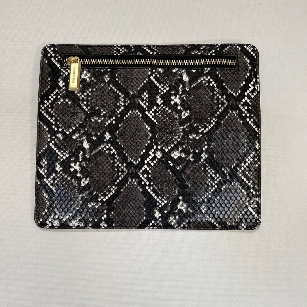 Kenneth Cole Zipper Pouch Snake Embossed Black/Gray with Gold Hardware